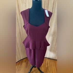 NWT White House Black Market Peplum Dress Size 12P Burgundy